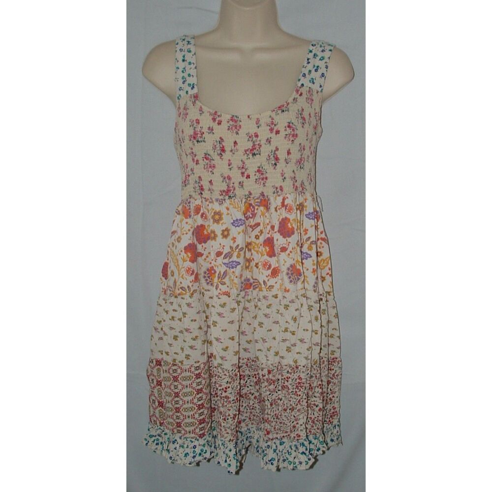 PAANI Multicolored Mixed Print Floral Sz Small Smocked Tiered Boho Mini Dress